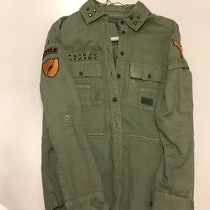 Kendall and Kylie green button down top